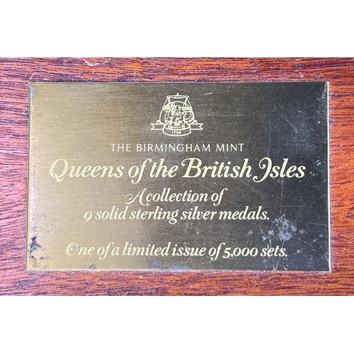 670 - Queens of the British Isles, a set of 10 hallmarked silver medallions, Birmingham Mint, cased, each ... 