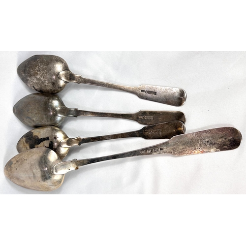 671 - An IRISH silver fiddle pattern basting spoon, 3oz, Dublin 1805 and a pair soup spoons, Edinburgh 181... 