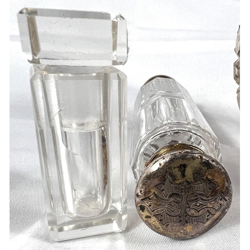 673 - A scent bottle, silver mounted hobnail cut glass, Chester ; a double ended scent bottle and 2 others