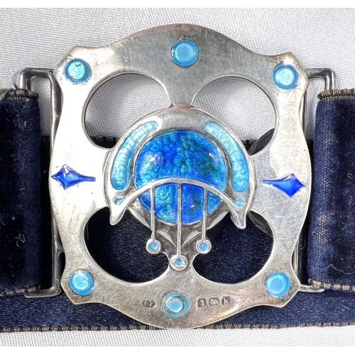 675 - An Art Nouveau silver and enamel belt buckle, Birmingham 1911, maker J F