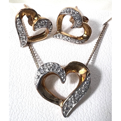 681 - A 9 carat hallmarked gold heart-shaped pendant on fine chain and matching earrings; a 9 carat hallma... 