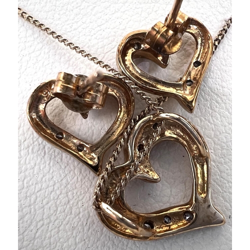 681 - A 9 carat hallmarked gold heart-shaped pendant on fine chain and matching earrings; a 9 carat hallma... 