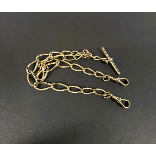 699 - A 9ct hallmarked gold watch chain formed from large oval links with central bar and 2 end clips, 35g... 