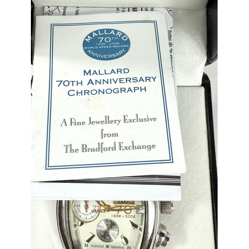 715 - A 70th Anniversary Edition Chronograph Mallard watch in box with paperwork and a silver dress ring