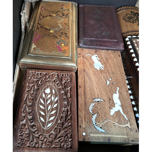 73 - A selection of inlaid and other boxes.