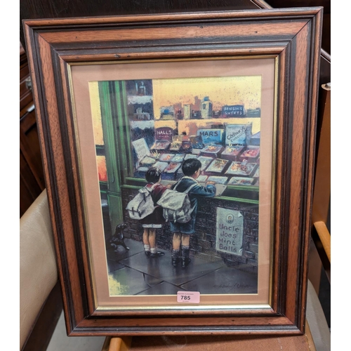 785 - Anthony Orme, pastel Northern Scene, children at a sweet shop window, 35 x 25 cm