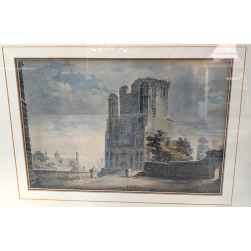 790 - Samuel Prout, 1783-1852, town scene with ruins, watercolour, signed, framed and glazed, 25 x 35cm.