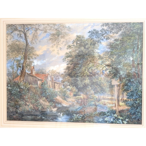 811 - Henry Bright, early 19th century watercolour of house by a stream, signed and dated 1806, gilt frame... 