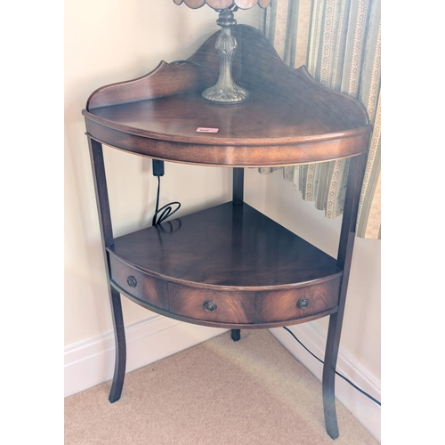 860 - A mahogany Bevan Funnell Reprodux corner fitting wash stand, two tiers, three drawers below, ht 96cm... 