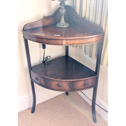 860 - A mahogany Bevan Funnell Reprodux corner fitting wash stand, two tiers, three drawers below, ht 96cm... 