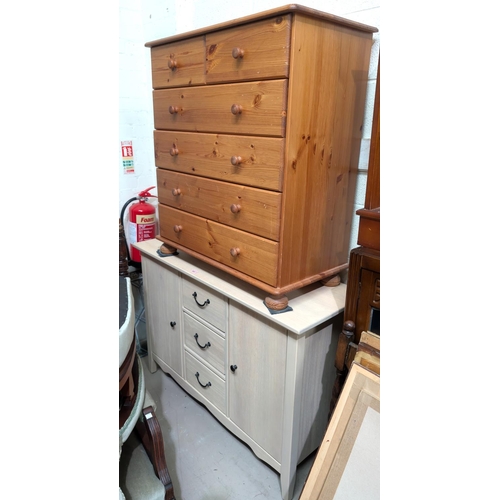 930 - A Victorian stripped pine marble top tile back wash stand with cupboard below.