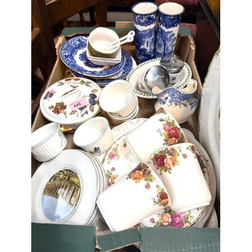 446 - A miscellaneous selection of blue and white decorative plates and others; Royal Worcester dishes etc... 