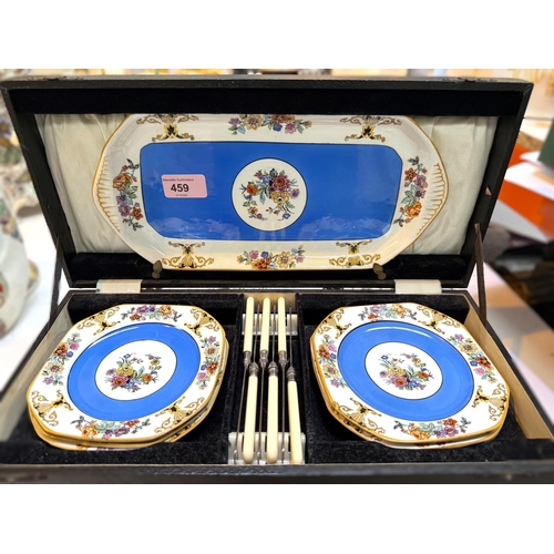 459 - A Summertons cake/sandwich set, 6 plates, sandwich plate and 6 tea knives, in original fitted box.