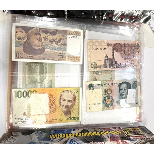 243 - WORLD BANKNOTES - a collection in album (over 50 notes) and another album with notes and coins.