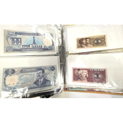 243 - WORLD BANKNOTES - a collection in album (over 50 notes) and another album with notes and coins.