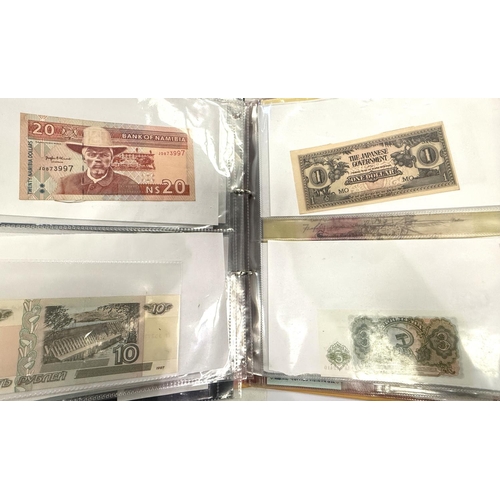 243 - WORLD BANKNOTES - a collection in album (over 50 notes) and another album with notes and coins.