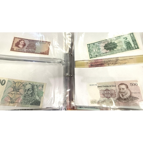 243 - WORLD BANKNOTES - a collection in album (over 50 notes) and another album with notes and coins.