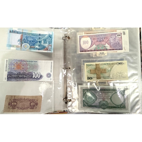 243 - WORLD BANKNOTES - a collection in album (over 50 notes) and another album with notes and coins.