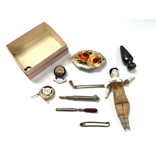 94 - A Scent vial, 19th century silver Birmingham 1894, a tiny doll and other collectables.