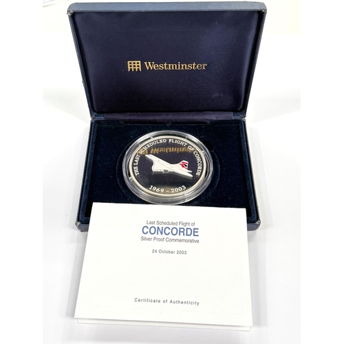 271 - LAST FLIGHT OF CONCORDE, commemorative medal, fine silver 156gm, one of 500 issued 2003.