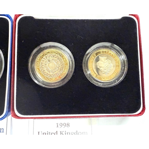 275 - GB: £2 silver proof piedfort, 1997 and 1998; 50p similar, 1998 (2).