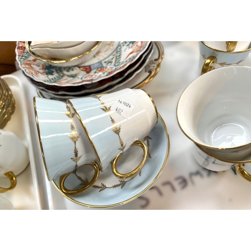 402 - A Best British Bone China Edifame tea service, white with gold trim, approx. 43 pieces; a pale blue,... 