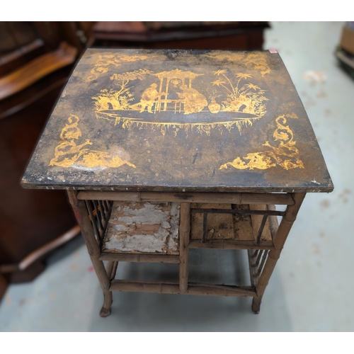 1053 - A Brighton bamboo style occasional table with Chinese lacquered top (in need of some restoration)&nb... 