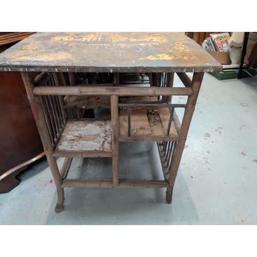 1053 - A Brighton bamboo style occasional table with Chinese lacquered top (in need of some restoration)&nb... 