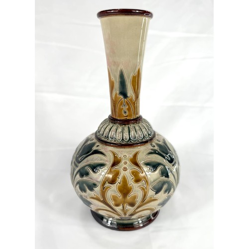 468A - A Royal Lambeth spherical stoneware vase with long slender neck and stylised floral decoration, circ... 