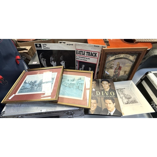 197 - 3 Beatles LPs, Two Bob Richardson signed prints; a Tetley advertising picture; a signed copy of Il D... 