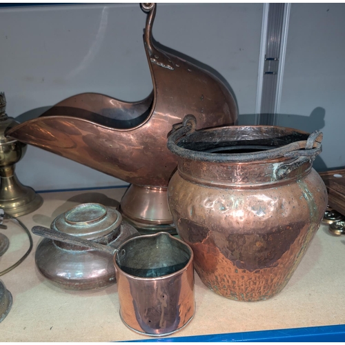 10 - A copper coal scuttle, pan etc.