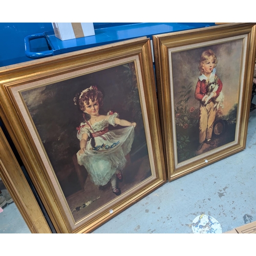 12 - Wooden figure of a King bowl, a resin group, mirror, two large framed prints of children.