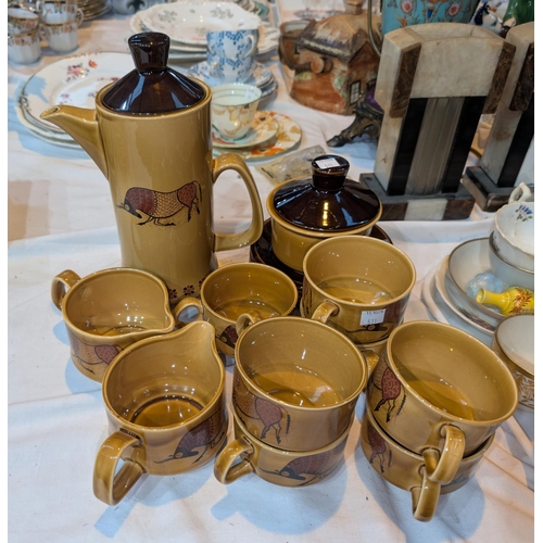 511 - A mid 20th century Palissy designer coffee service with bull decoration.No bids sold with lot 512... 