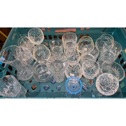 515 - A large cut glass punch bowl and glasses and a selection of wine and brandy glasses.