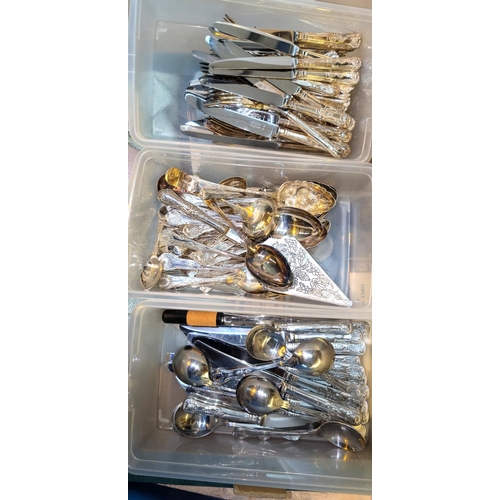 655 - A part canteen of silver-plated kings pattern cutlery.