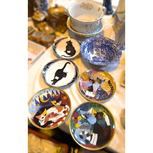 494 - Three Rosina Wachtmeister plates and a selection of others including miniatures on shelf.