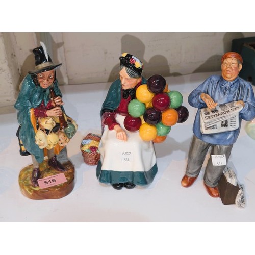 516 - Royal Doulton:- Four characters 'The Mask Seller' HN2103; 'The Seafarer' (unglazed) HN2453; 'The Old... 