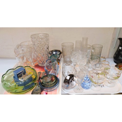 528 - Three pieces of Whitefriars style bubble glass and a selection of cut glass vases; 6 liqueur shot gl... 