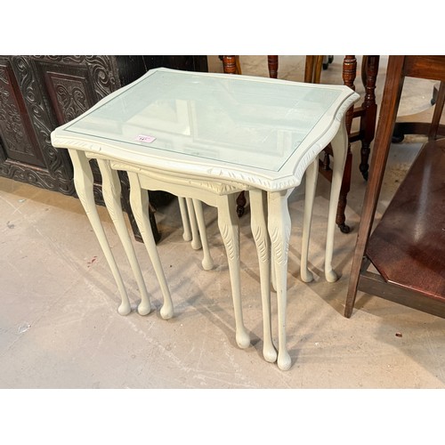 147 - A nest of 3 occasional tables in grey finish; a grey rug.No bids sold with next lot