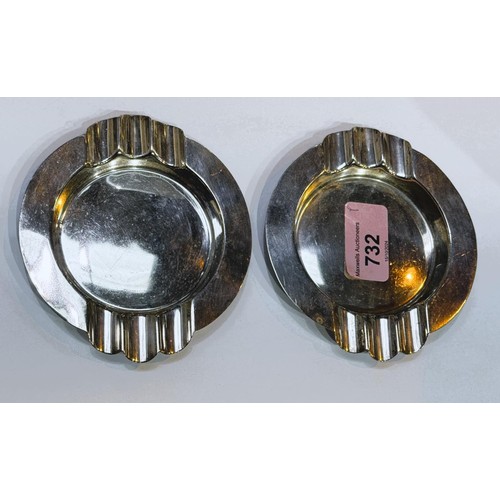 732 - A pair of circular hallmarked silver ash trays.