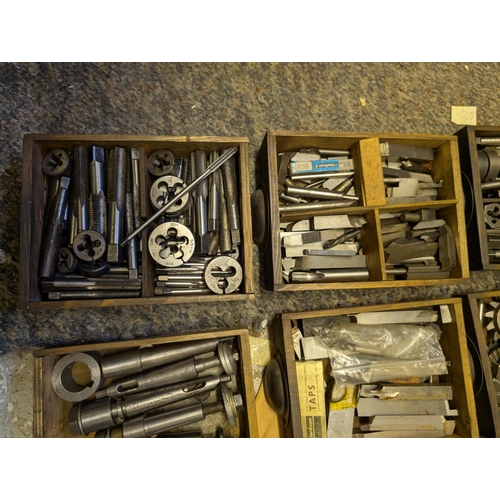 108 - A toolmakers cabinet with 20 drawers with taps and dies, nuts and bolts.