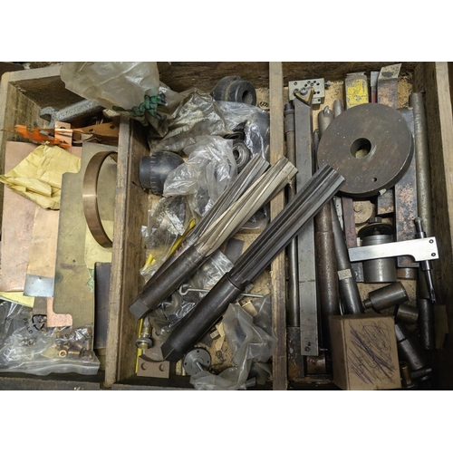 114 - Large reamers, lathe-related precision items, b... copper sheet.