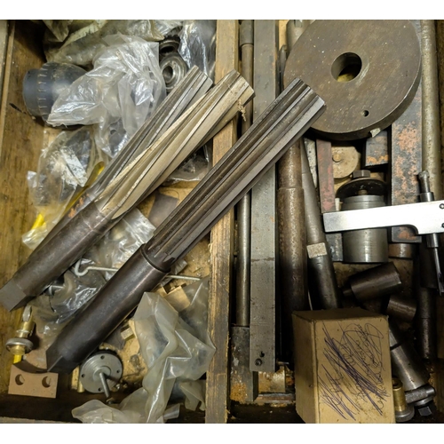 114 - Large reamers, lathe-related precision items, b... copper sheet.