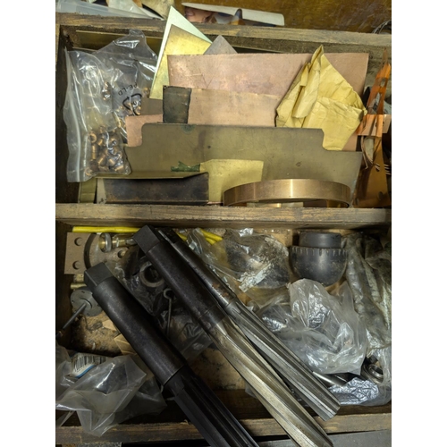 114 - Large reamers, lathe-related precision items, b... copper sheet.