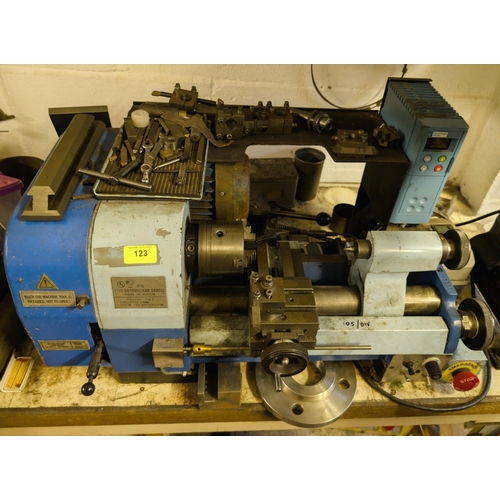 123 - A Russian-made universal lathe with digital attachment, dated 1996, model TW3 (?).