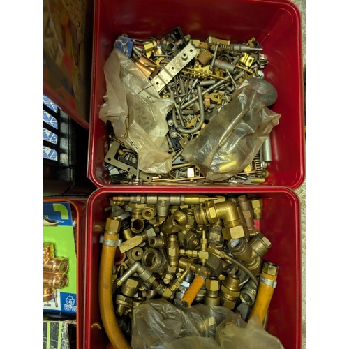 140 - A collection of brass steam plumbing fittings, screws, bolts.