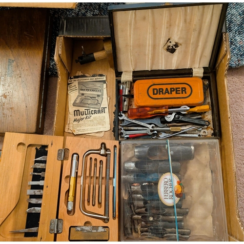 47 - A multi craft tool kit, small spanners and other tools, leather punch kit from large to small.