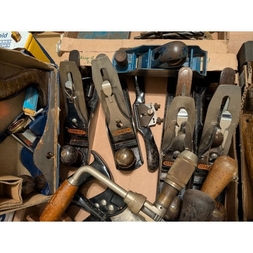 73 - A selection of Stanley Plane Master spoke shave and planes, ... hand drills etc.