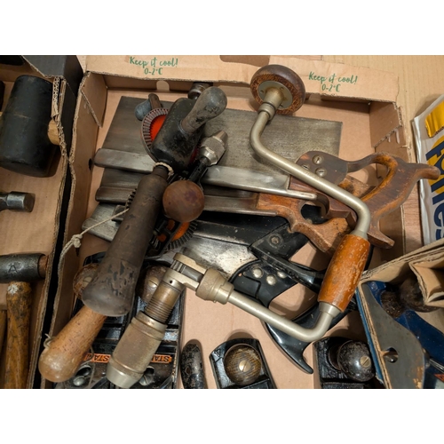 73 - A selection of Stanley Plane Master spoke shave and planes, ... hand drills etc.