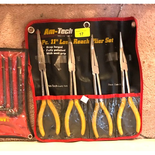 17 - Hand tools, Am-Tech set of shaped needle nose pliers and a 25-piece Hex key set by Am-Tech.